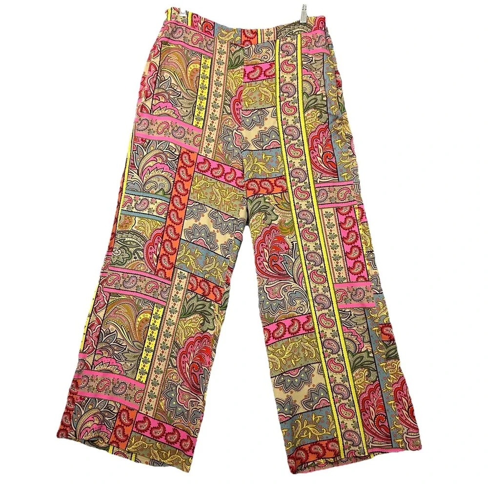 Boden Pants Patchwork Paisley Wide Leg Multicolor Women's US12/UK16 - Picture 2 of 12